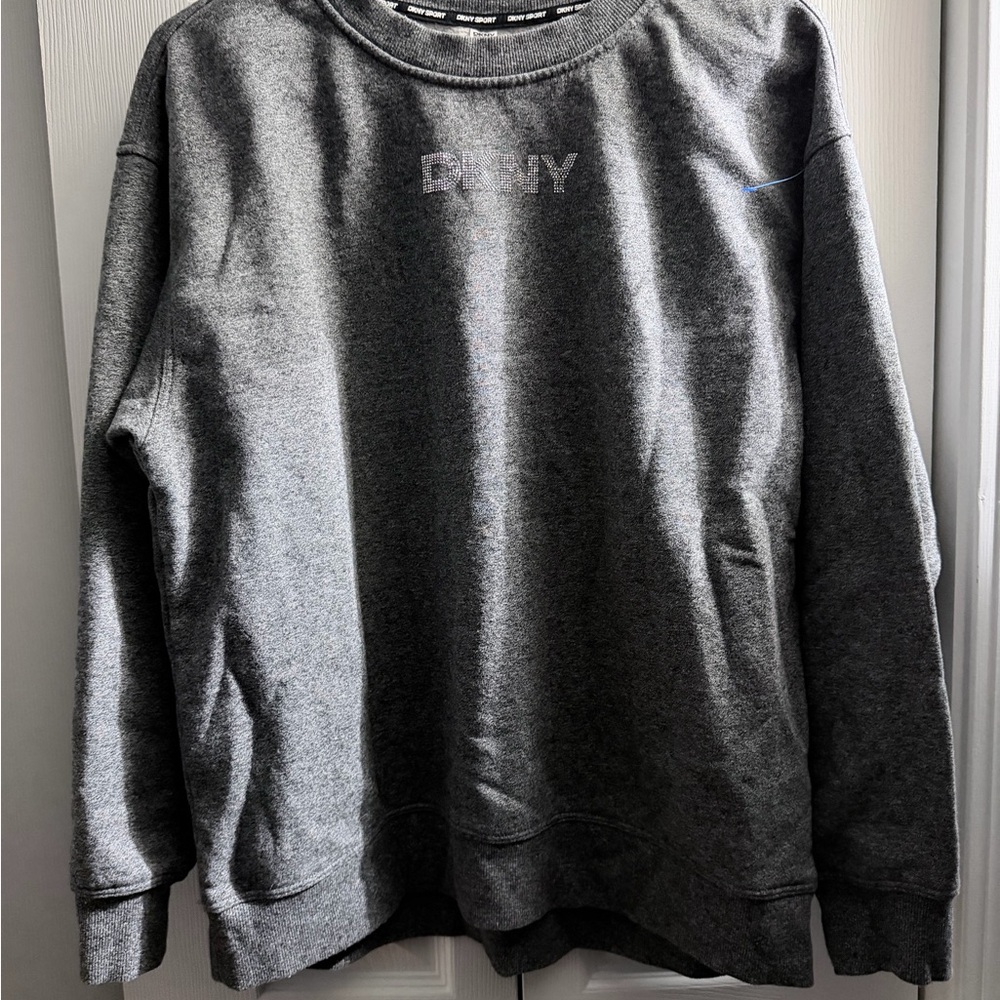 DKNY Sport Rhinestone Logo Sweatshirt Gray Crewneck Women’s M